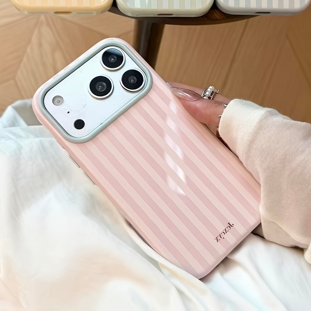 Apple Iphone 16 - Lüks Kore Modası Çizgili Şeker Renkli